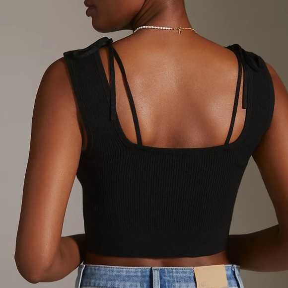 NWT anthropologie Maeve tie shoulder black ribbed knit tank - Picture 3 of 4